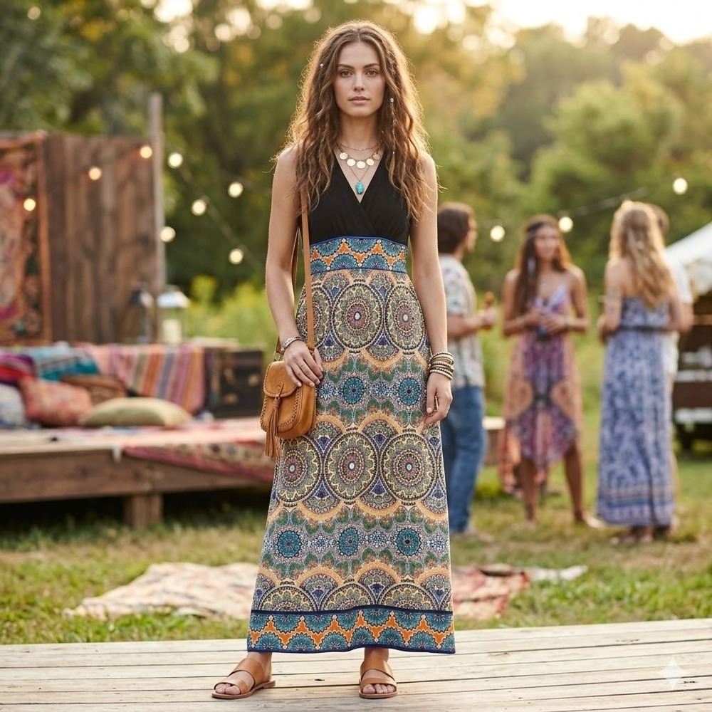 DB Established 1962 Medallion Print Maxi Dress Fits Size L Boho Festival